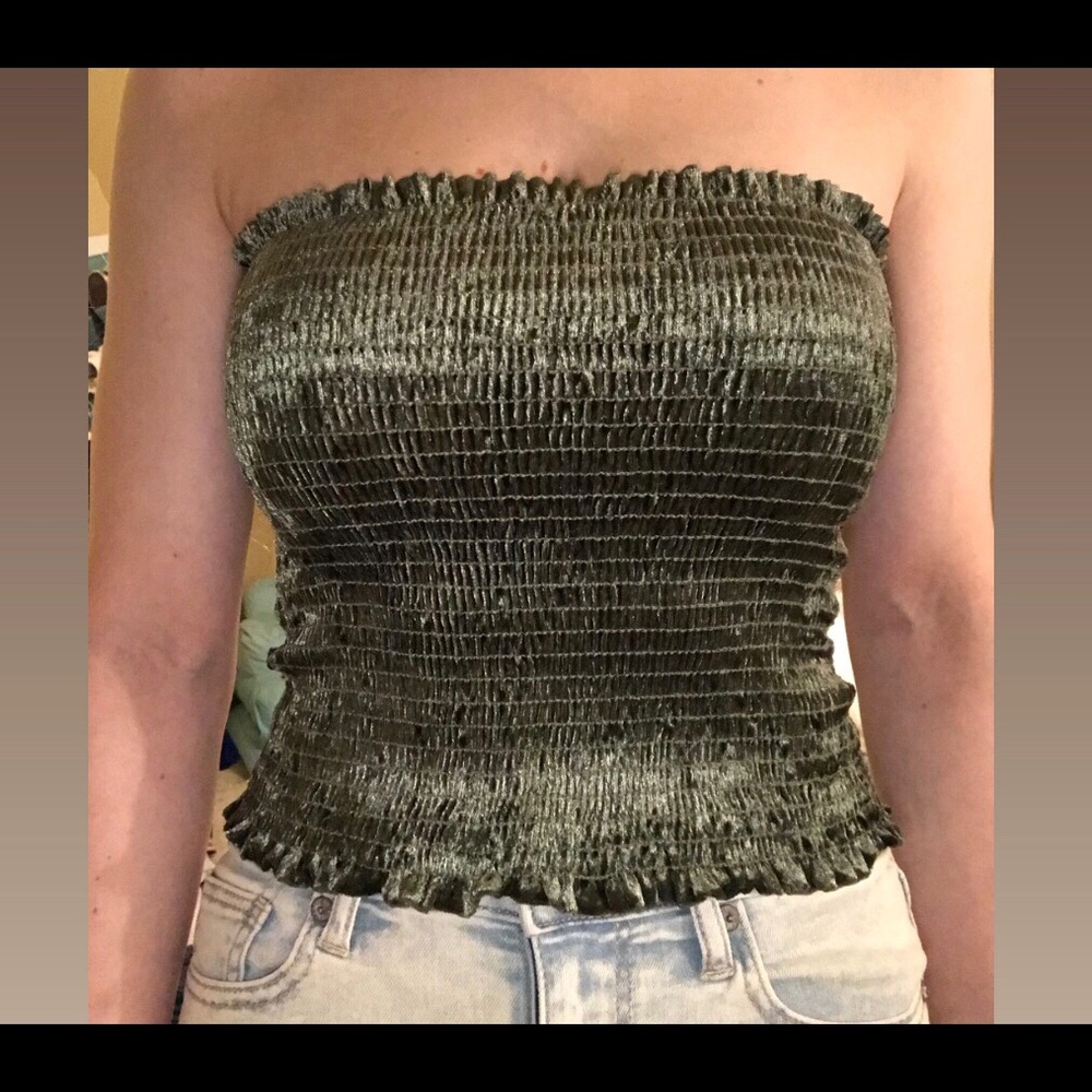 Cute green shirred ruffle tube top